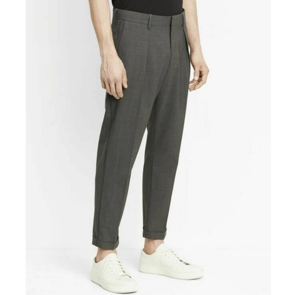NWT VINCE Men's Heather Gray Long-Rise Pleated Stretch Trouser Size 36 Waist - Picture 1 of 12